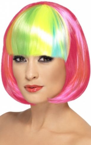 Neon roze regenboog pruiken