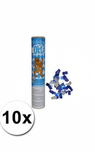 10 confetti kanonnen in de kleur blauw/wit