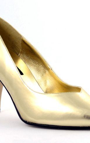 Gouden korte hak pumps met puntneus