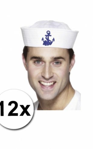 12 Matrozen petten met anker en bijpassende zeemans tattoos