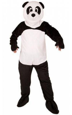Panda beer kostuum met groot pluche masker