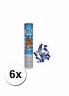 6 confetti kanonnen in de kleur blauw/wit
