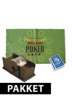 Poker setje met speelmat kaarten schudmachine